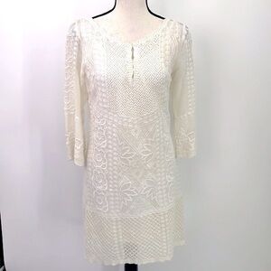 UEC Yoana Baraschi off white lace 3/4 length sleeve shirt dress small